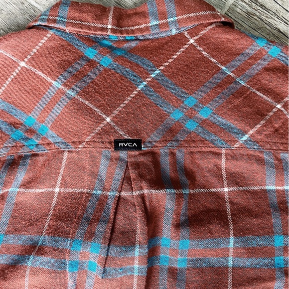 RVCA women’s in a haze rust long sleeve button down raw hem flannel shirt - Picture 8 of 8